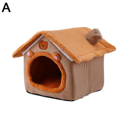 4-Season Universal Pet Bed House, Removable & Washable Plush Warm Dog Cat Cave, Cozy Enclosed Kennel Nest for Small & Medium Dog