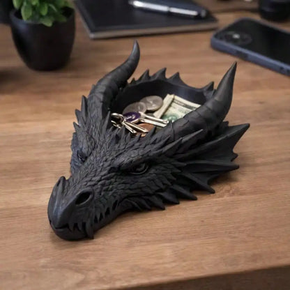 Dragon Head Resin Storage Tray Key Holder Jewelry Organizer Gothic Entryway Decor for Keys Coins Rings Gift for Dragon Lovers