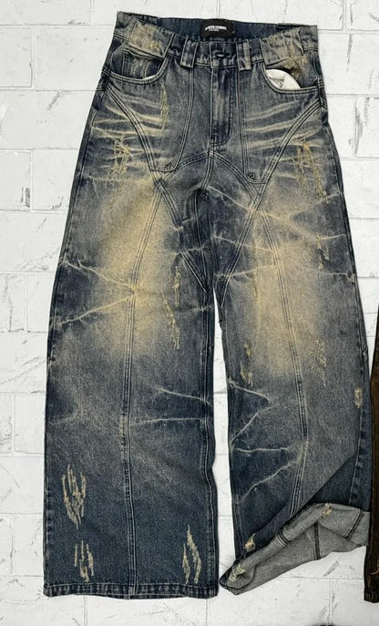 Oversized Stripes Retro Distressed Baggy Jeans Women High Waist Straight New Y2k Jeans Casual Gothic Men Denim Pants Streetwear