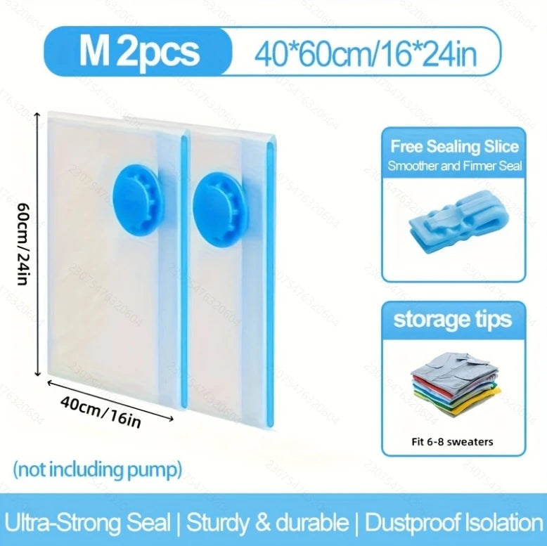 2/3/7 Pcs Vacuum Storage Bags for Clothes/Duvets, Heavy Duty with Hand Pump, Space Saver, Airtight, Reusable, Travel, Packing Cu