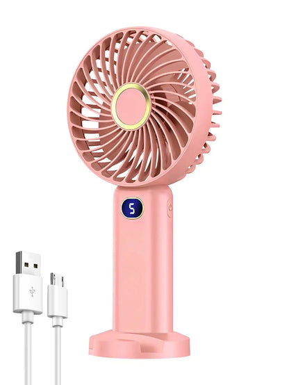Portable Handheld Fan USB Rechargeable Mini Fan Digital Display 5-Speed Adjustment Suitable For Travel Outdoor Office Home