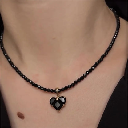 Fashion Vintage Tassels Zircon Heart Pendant Necklace For Women Female Boho Geometric Baroque Transparent Crystal  Chain Jewelry