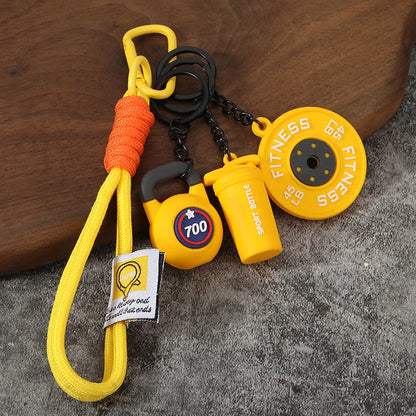 Fitness Keychain Gym Barbell Key chain Weightlifting with D-shaped Buckle Water Cups Simulation Dumbbells Creative Bag Charm