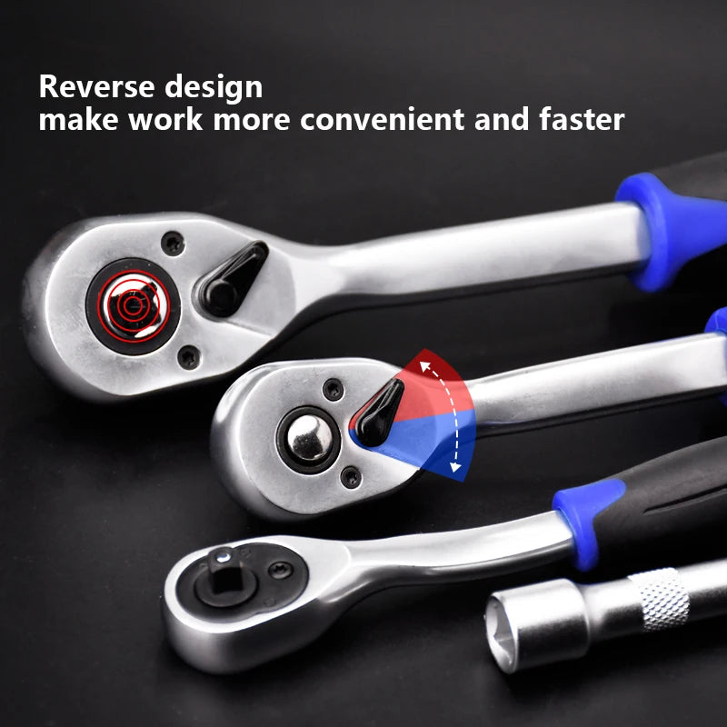 72 Tooth Ratchet Wrench with Quick Release 1/4" 3/8" 1/2" Drive Ratchet Socket Wrench Auto Motorcycle Mechanic Repair Hand Tool