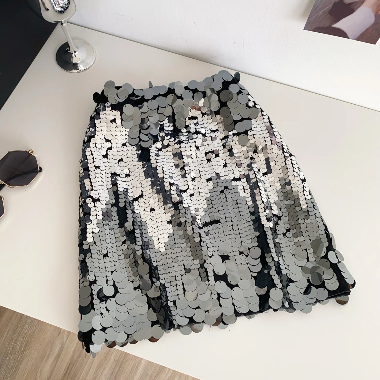 Summer sequin high waist mini skirt European and American style slim fit pure sexy hot girl
