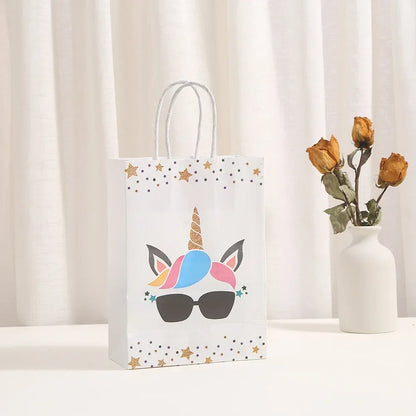 12Pcs Cartoon Unicorn Theme Paper Gift Packaging Bag with Handle Shopping Tote Bag  for Kids Birthday Baby Shower Party Decor