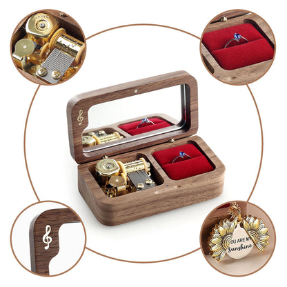 Roosiking Walnut Wooden Ring Box Music Box Jewelry Organizer Family Valentine's Day Christmas New Year Gift(Tune:Anastasia)