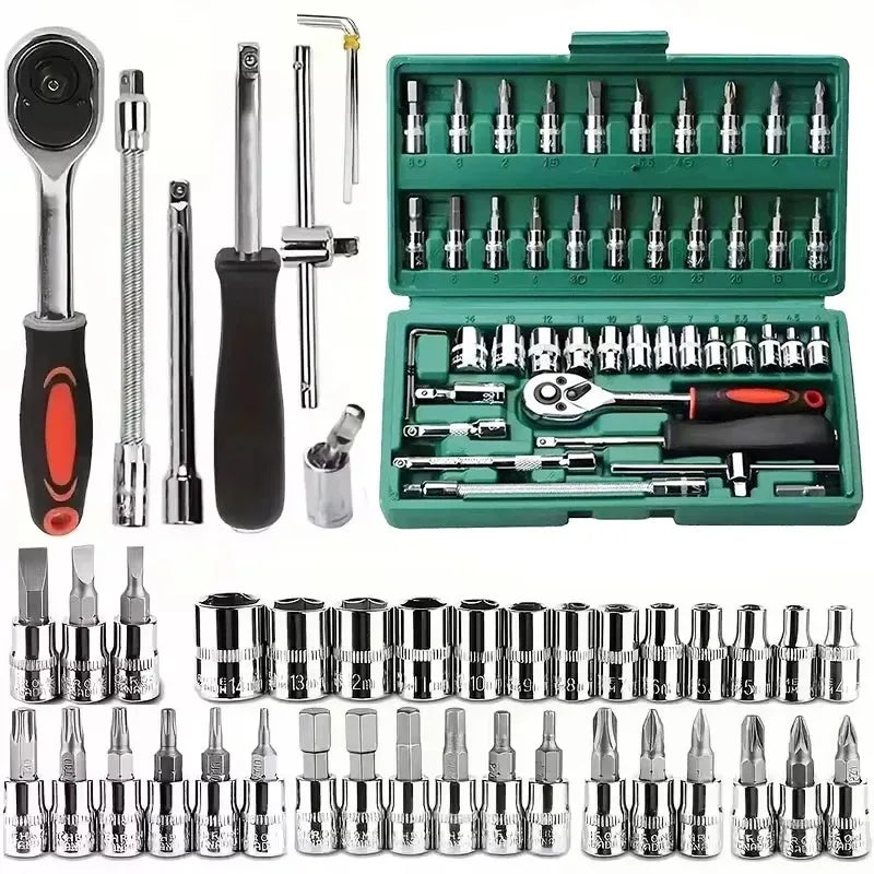 New 46-piece Socket Wrench Toolbox Auto Repair Team Wrench Socket Wrench Ratchet Wrench Set Home