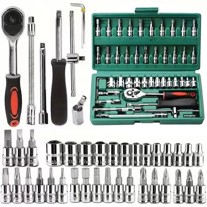 New 46-piece Socket Wrench Toolbox Auto Repair Team Wrench Socket Wrench Ratchet Wrench Set Home