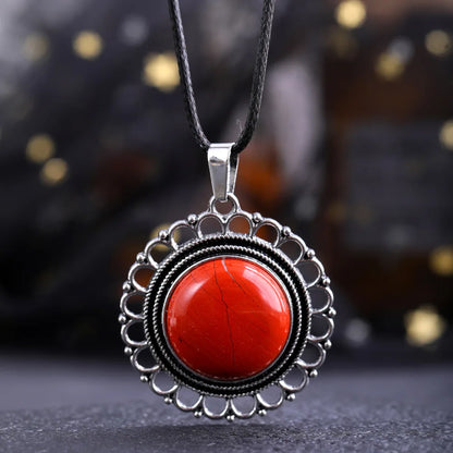 Lace Agate Necklace Vintage Style Round Pendant Necklace Handmade Necklace Gemstone Necklace Crystal Stone Necklace for Women