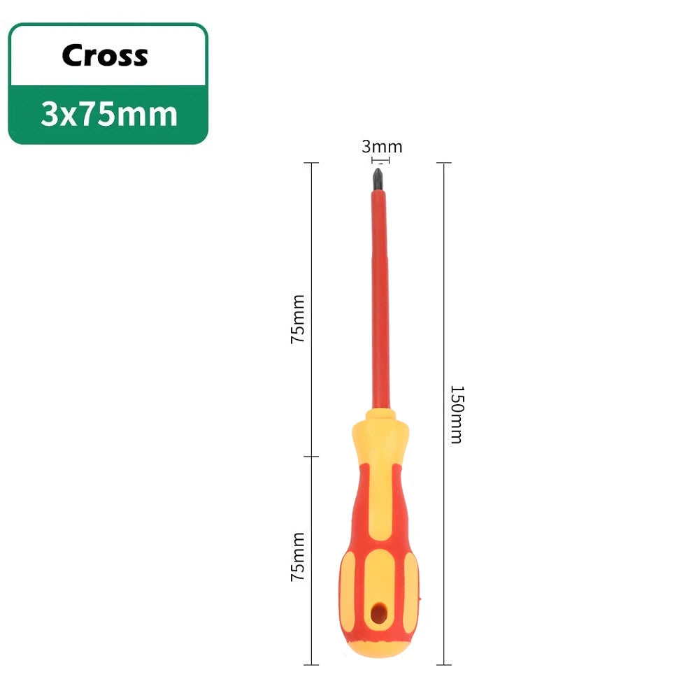 Screwdriver Set With Insulated Chrome Vanadium Steel Blade Ergonomic PP TPR Handle Magnetic Tip Flat Head And Cross Head 3-6mm