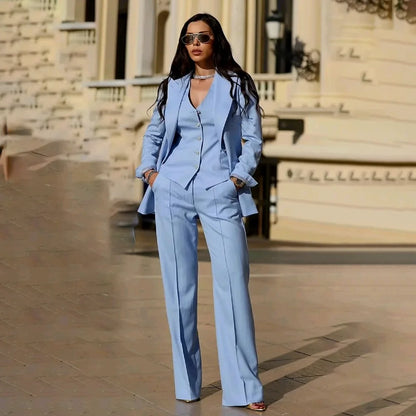 Women's Suits 3 Pieces Jacket Pants Vest Smart Casual Office Female Clothing High Quality Chic Outfits Formal Blazer Sets