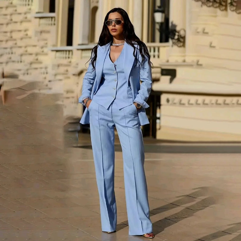 Women's Suits 3 Pieces Jacket Pants Vest Smart Casual Office Female Clothing High Quality Chic Outfits Formal Blazer Sets