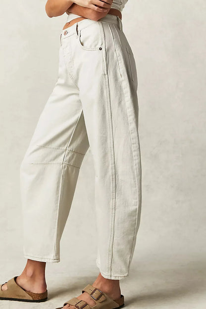 Washed Jeans Women Wide Leg Pants Denim High Waist Vintage Pockets Solid Basics Loose Fit Ankle Length Trousers 2024 Casual