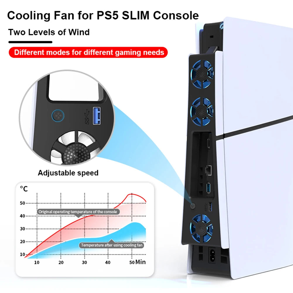 Cooling Fan for PS5 Slim Console with USB 3.0 Port Efficient Cooling System with Adjustable Speed Quiet Cooler Fan