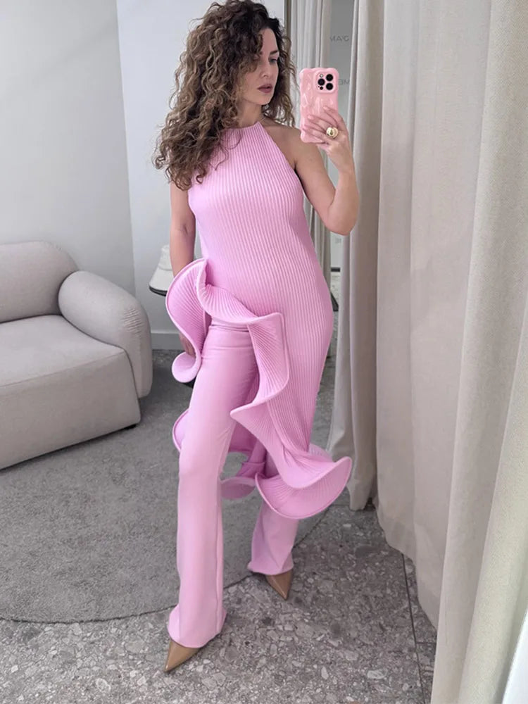 Fashion Ruffle Hem Short Dress For Women Halter Sleeveless Irregular Lace Up Slip Robe 2025 Summer Elegant Female Beach Dresses