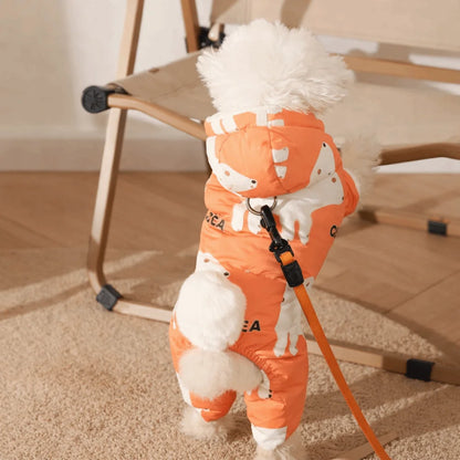 Cute Warm Dog Winter Clothes Splash-proof Thick Pet Outdoor Clothing Fleece Lined Anti-Shedding Puppy Jumpsuit Outdoor
