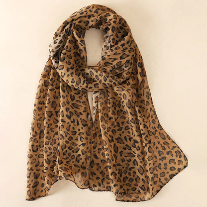 1pc Women Chiffon Classic Leopard Print Scarf Fashionable Comfortable Breathable Shawl Lightweight Headscarf Muslim HIjab Wraps