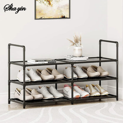 Shoe Rack 3 Tier Long Storage Organizer Wide Metal Shoe Shelf for Closet Entryway Black Dustproof Storage Rack, Dormitory Iron S