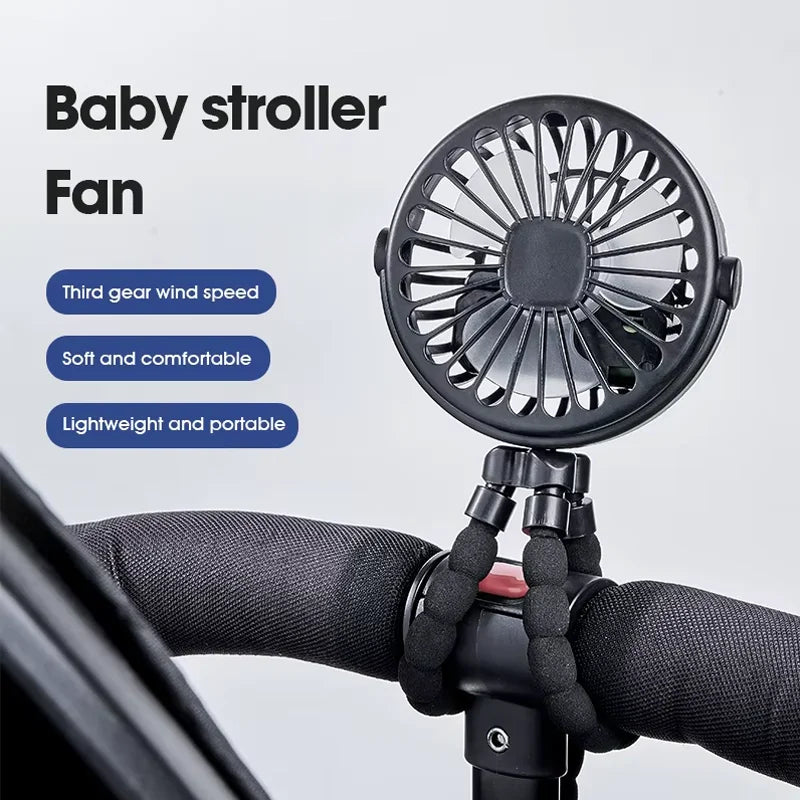 Portable Fan Tripod Adjustable 360 Degree Rotation Baby Stroller Low Decibel Electric Fan USB Charging Suitable for Outdoor Use