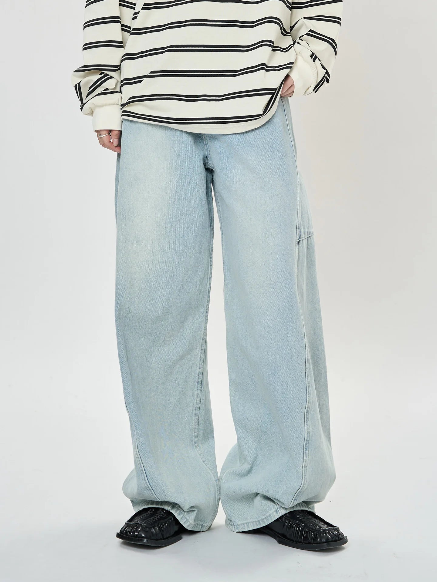 Spring and Autumn Women's Casual Solid Color High Waist Loose Wide Leg Jeans