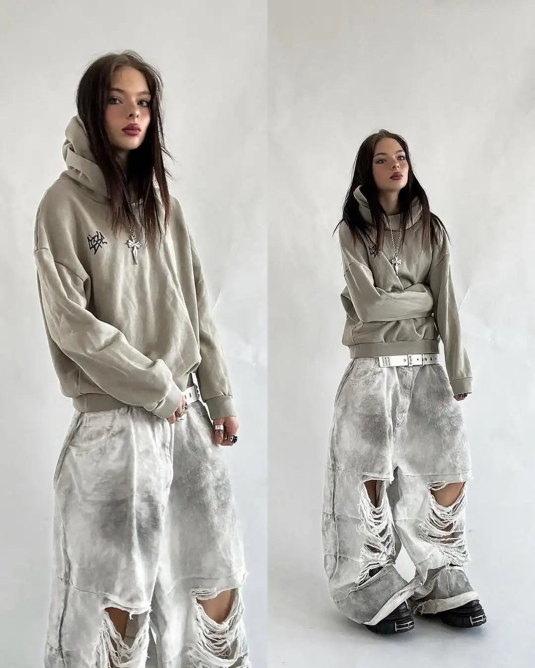 European American Retro Street Rock Destruction Heavy Industry Washing Brushed Jeans Men's High Street Niche Art Wide-leg Pants