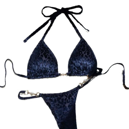 Sexy Leopard Velvet Bikini Mini Micro Thong Bikinis Women Swimwear Female Swimsuit Two-piece Bikini Set Halter Bathing Suit Swim