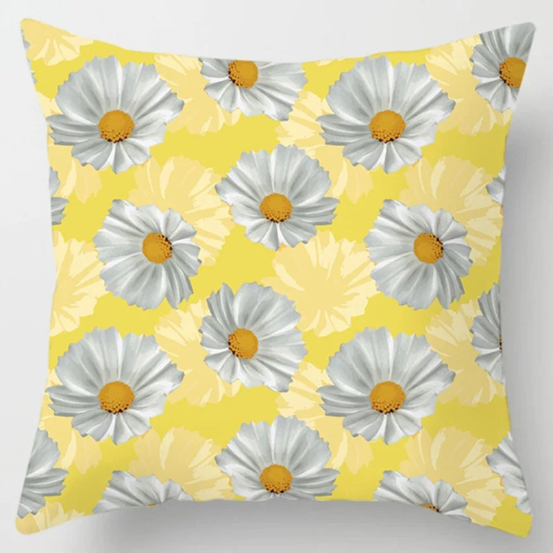 Modern Simple Yellow Flower Pillowcase Home Sofa  Lumbar   Cushion  Pillow