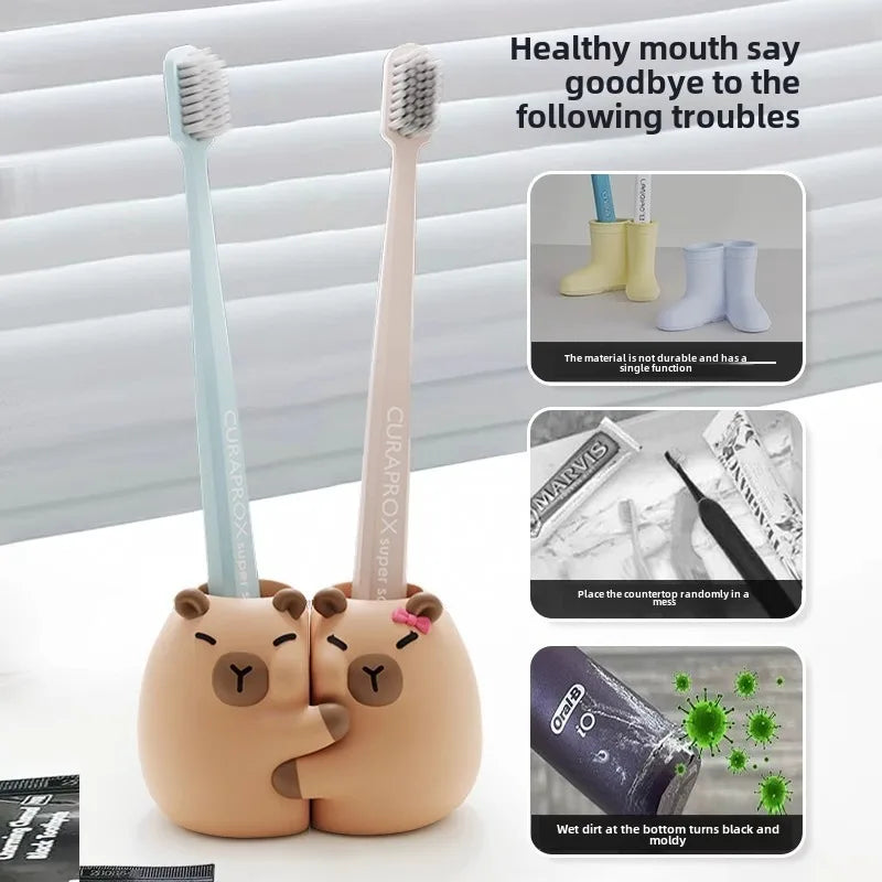 CapabalaPVCToothbrush Holder Bathroom Countertop Single or Double Toothbrush Storage Base Organizer Toothbrush Stand