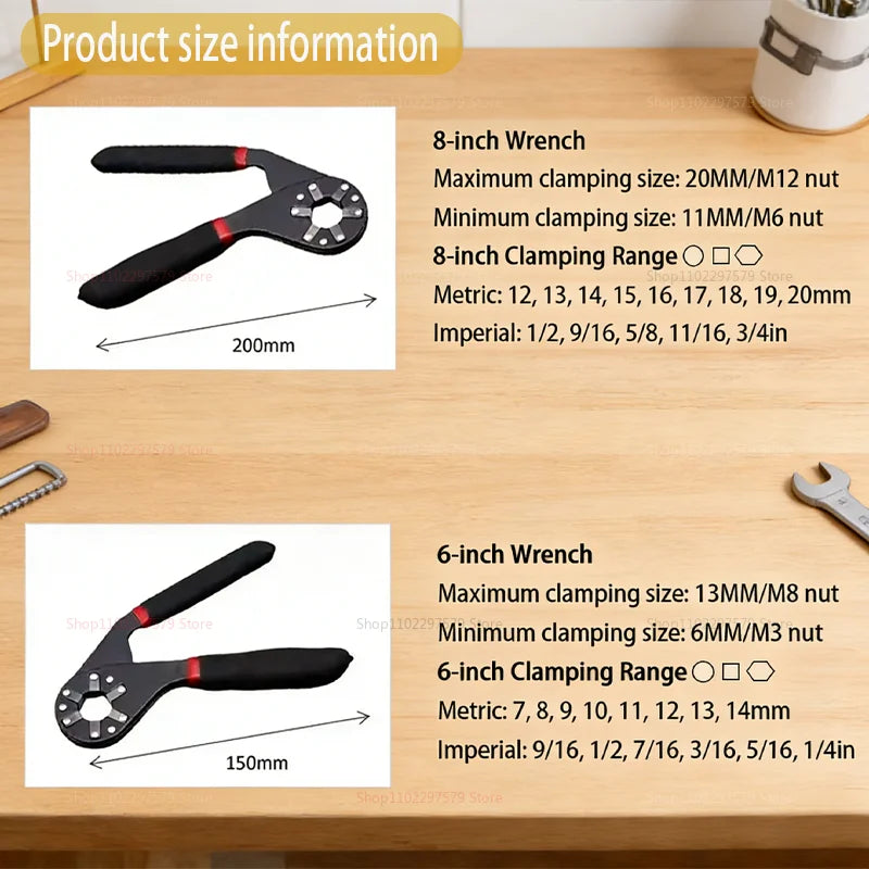 Magic Wrench 6 Inch 8 Inch Multi-purpose Hexagonal Alloy Steel Manual Clampable Movable Hexagonal Wrench Multifunctional wrench