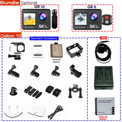 Action Camera 5K 4K60FPS 50MP 2.0 Touch EIS Pre-Record Wireless Mic Wi-Fi 170D DVR Webcam Waterproof 30M 5X Zoom Sports Camera