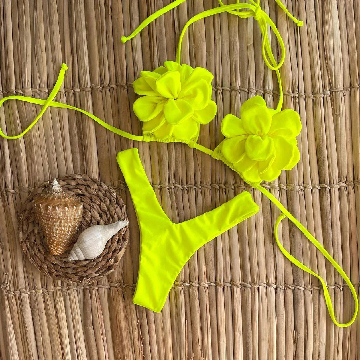 2026 New Summer New Sexy Petal Push Up Backless Bikini Set Women Fashion Flower Ruffles Bikini Lady Solid Beachwear Bathing Suit