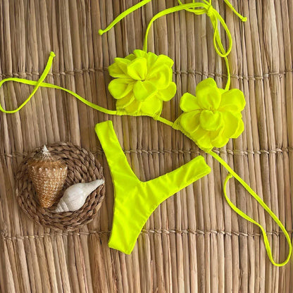 2026 New Summer New Sexy Petal Push Up Backless Bikini Set Women Fashion Flower Ruffles Bikini Lady Solid Beachwear Bathing Suit