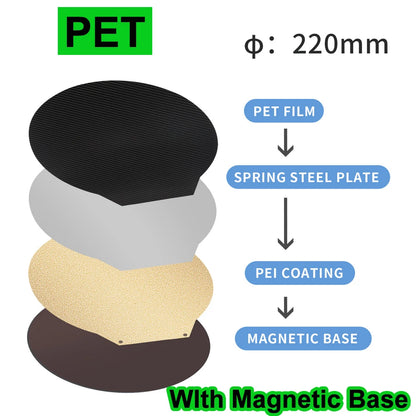 Double Heated Bed PET/PEO+PEI Spring Steel Sheet PEI Bed Diameter 220/240/265/309/270mm Round For Rostock Delta Kossel/Flsun