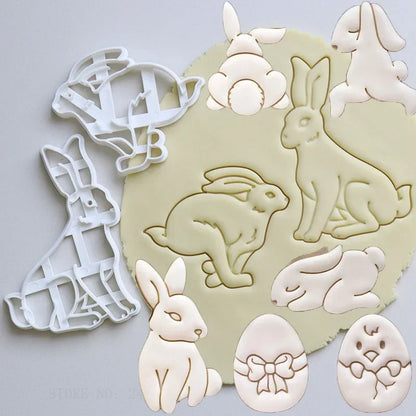 Easter Cookie Cutters Cute Yoga Rabbit Egg Plastic Cookie Embossed Molds DIY Baking Cakes Decorations Tools Kitchen Accessories