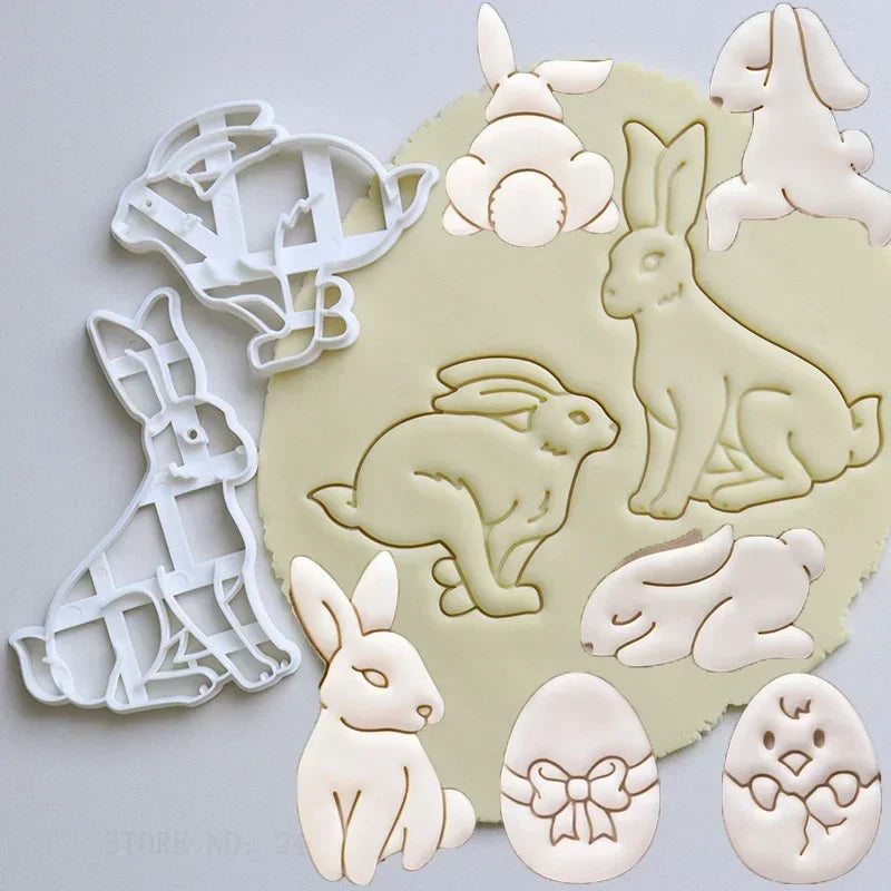 Easter Cookie Cutters Cute Yoga Rabbit Egg Plastic Cookie Embossed Molds DIY Baking Cakes Decorations Tools Kitchen Accessories
