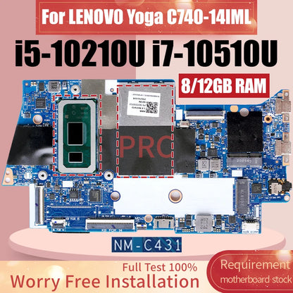 For LENOVO Yoga C740-14IML Laptop Motherboard NM-C431 i5-10210U i7-10510U 8GB 12GB RAM 5B20S42832 Notebook Mainboard
