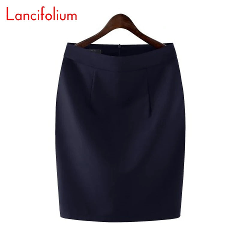 Knee Length Work Office High Waist Skirt Women Summer Vintage Formal OL Skirt Pocket Female Black Grey Bodycon Business Skirt