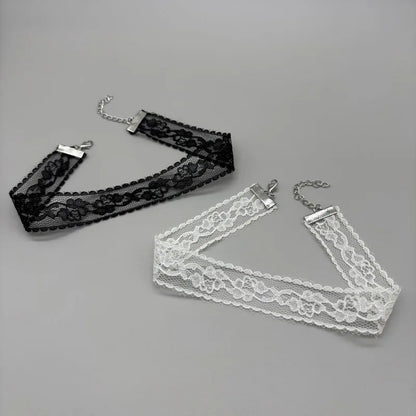 New Simple Lace Rose Flower Necklace Women's Choker Light Luxury Lace Collarbone Chain Black White Lace Jewelry Accessory