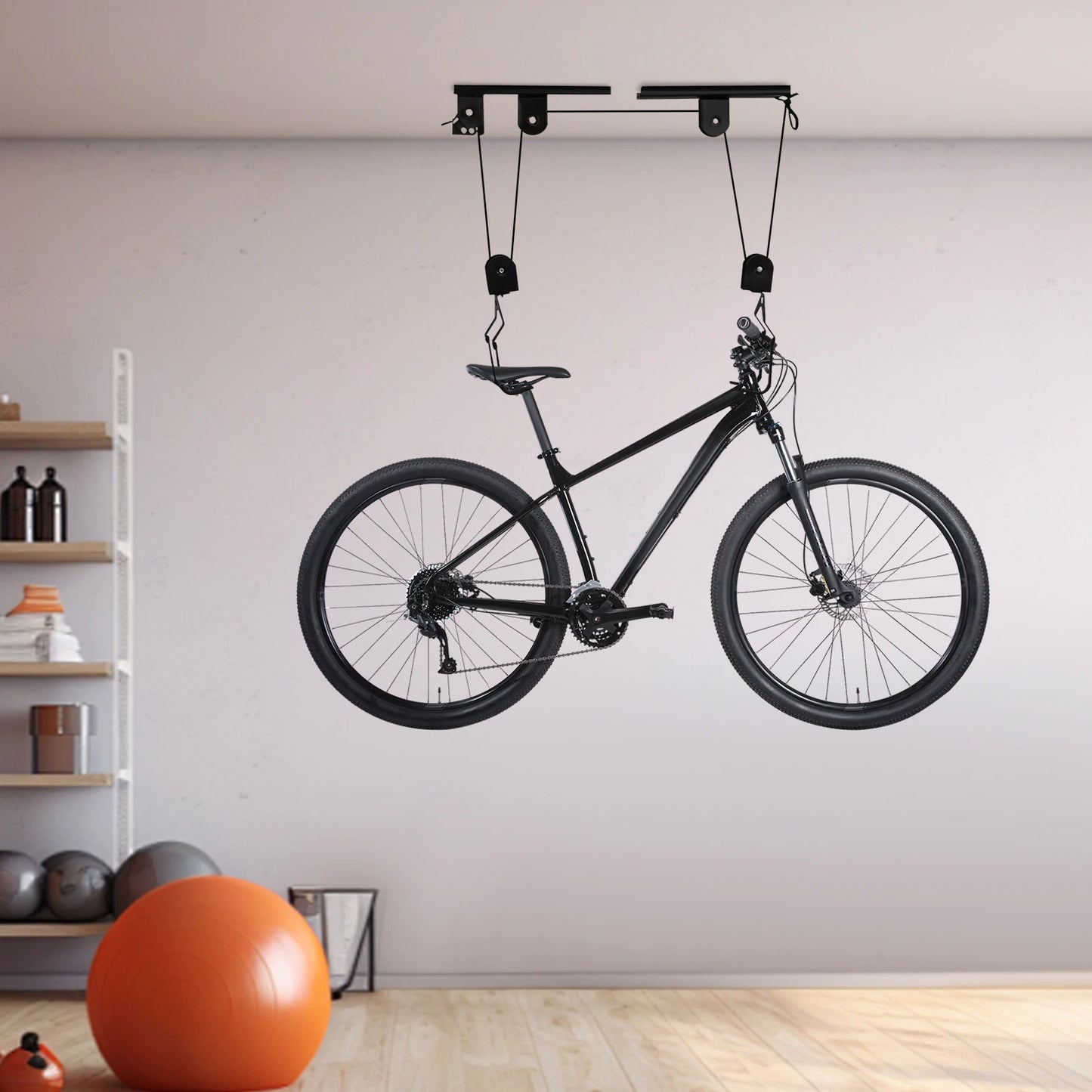  Bike Hoist for Ceiling Bicycle Storage Lift Heavy Duty Display Rack 60kg Load-Bearing Mountain Road Bike Ceiling Organizer