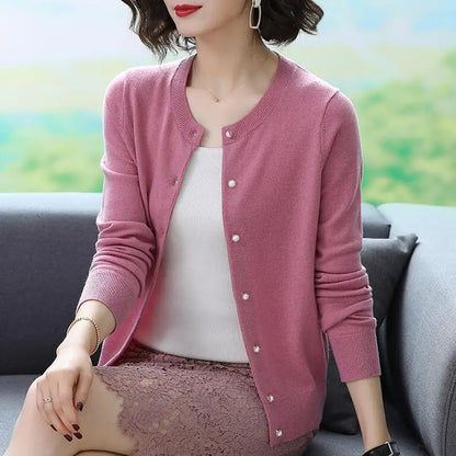 Spring Fall Slim Knit Cardigans Jacket Women Casual Korean Sweater Coats O-neck Knitwear Gilet Basic Single Breasted Malhas Tops