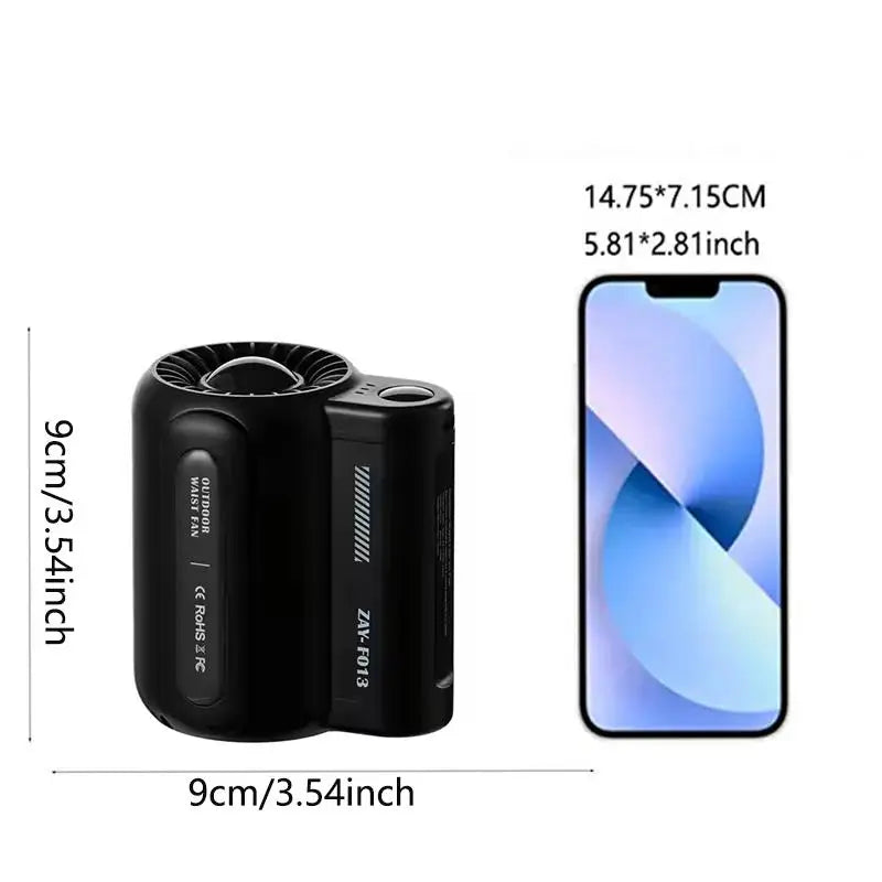 Portable waist-mounted electric fan, mini suspended five-speed fan with battery, for personal cooling outdoors and indoors