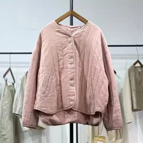 Comfy Oversized Quilted Jacket for Women, 2026 Casual Coat in Cotton Linen, Spring Autumn Winter Wear, Style K029