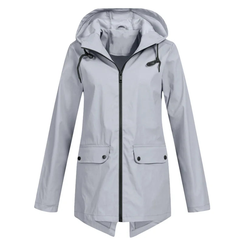 Outdoor Windbreaker Coat Women Trench Coat Waterproof Hooded Outerwear Velvet Thicken Overcoat Zip-up Streetwear Autumn Winter