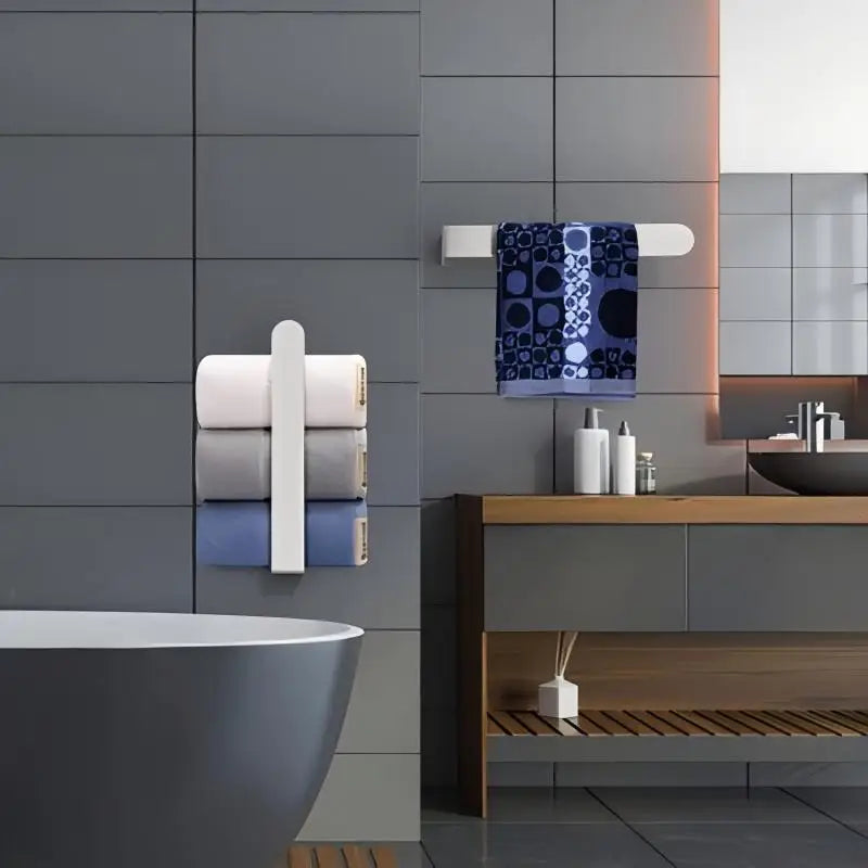 Towel Rack Non-punched Towel Bar Bathroom Accessories Self-adhesive Bathroom Kitchen Towel Hand Metal Rack Household Items