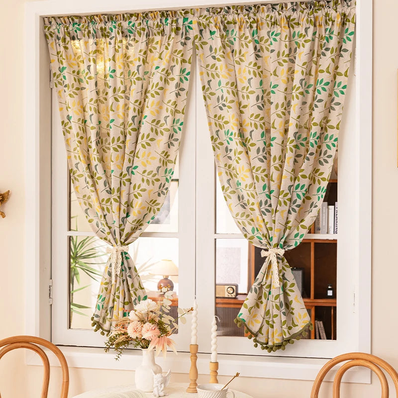 Curtains for Living Room Nordic Short Half No Punch Pastoral Fresh Cotton Linen Blackout Thermal Insulated Custom