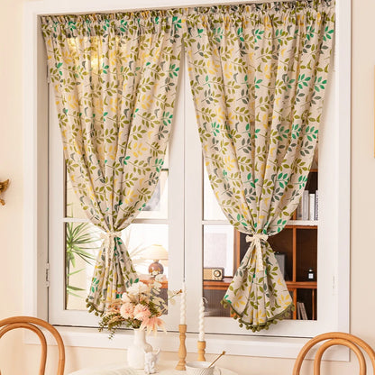 Curtains for Living Room Nordic Short Half No Punch Pastoral Fresh Cotton Linen Blackout Thermal Insulated Custom