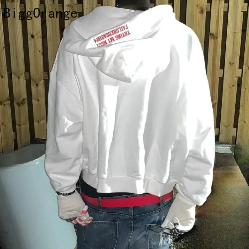 Sweatshirt coat rhinestone embroidered zipper hoodie American fashion street clothing Gothic flag men and women same sweatshirt