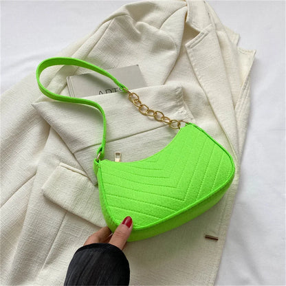 Felt Mini Shoulder Bag Women Fashion Solid Color Casual Handbags with Chain Shoulder Pouch Simple Light Weigh Underarm Bag