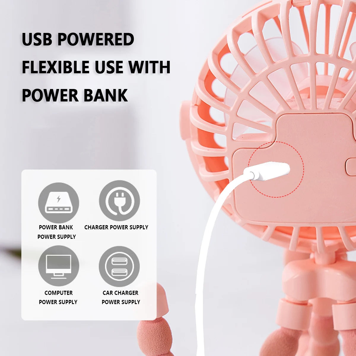 Octopus shape handheld fan standing, hanging and winding 4 forms night light design rechargeable long battery life mini student